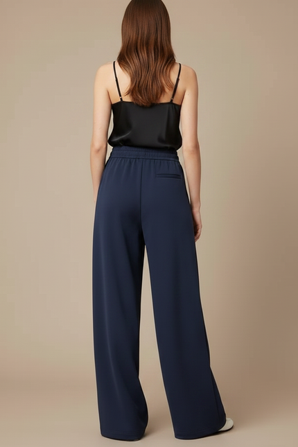Pantalon Fluide Bleu Marine Ample Cordon Décontracté - Polyester - vue 2