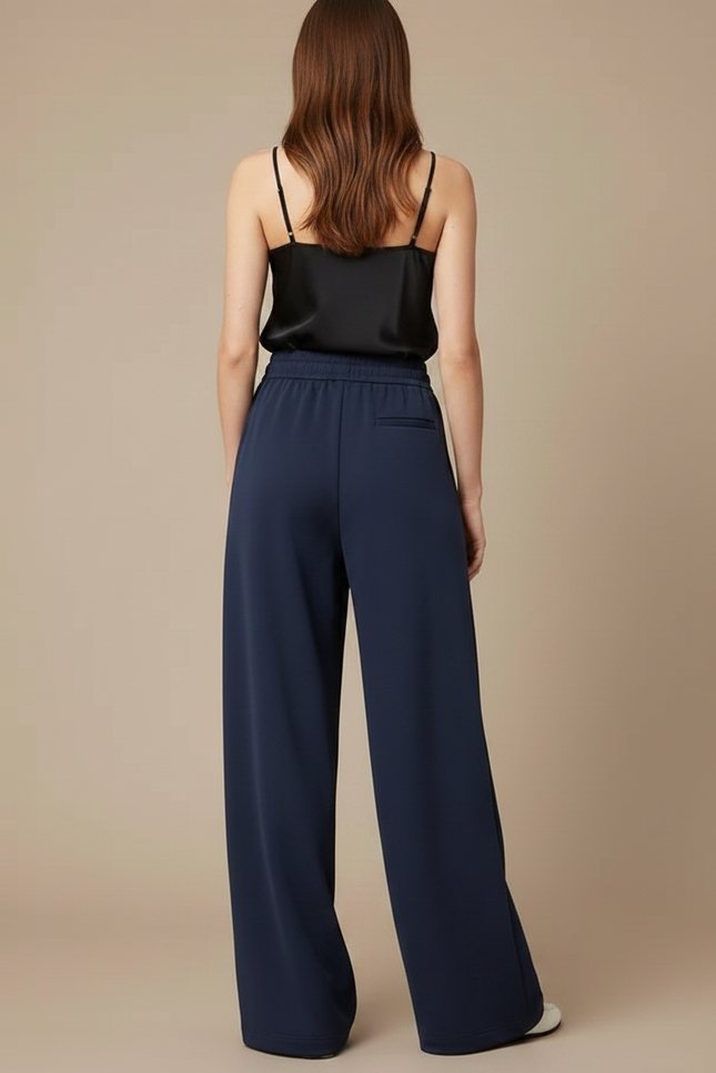 Pantalon Fluide Bleu Marine Ample Cordon Décontracté - Polyester - vue 2