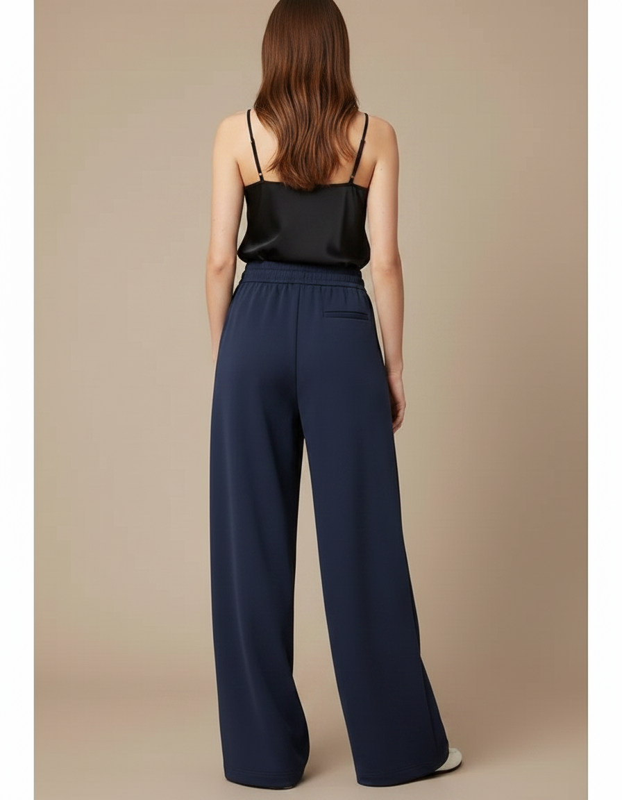 Pantalon Fluide Bleu Marine Ample Cordon Décontracté - Polyester - vue 2