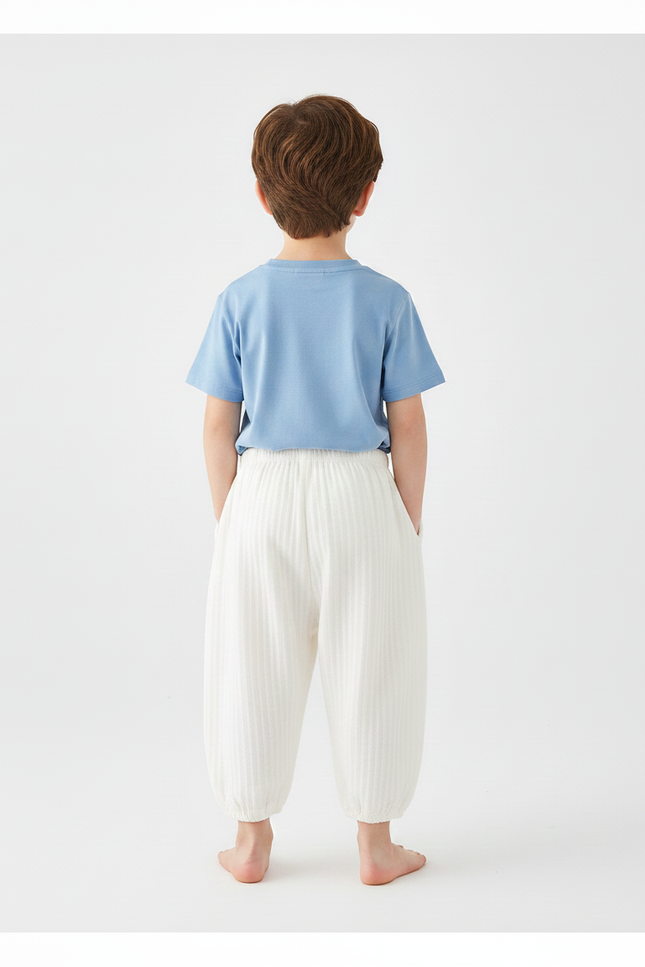 Pantalon Fluide Blanc Cassé Ample Coton Enfant Ourson - vue 2