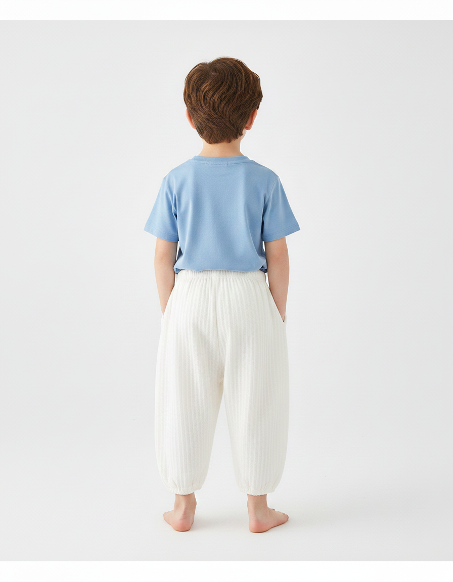 Pantalon Fluide Blanc Cassé Ample Coton Enfant Ourson - vue 2