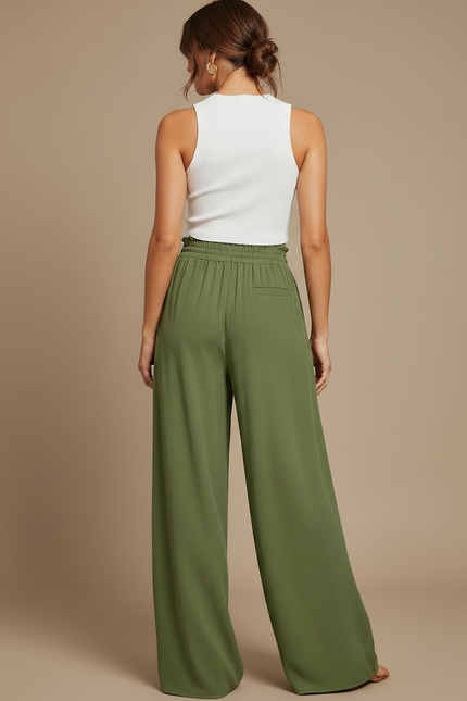 Pantalon Fluide Vert Olive - Kaki Viscose - vue 2