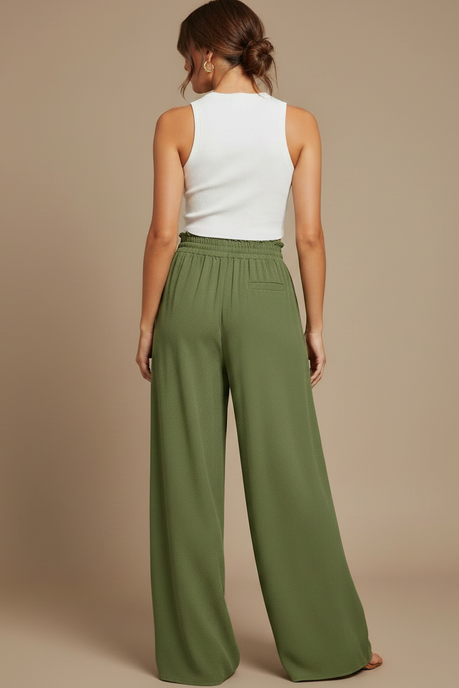 Pantalon Fluide Vert Olive - Kaki Viscose - vue 2