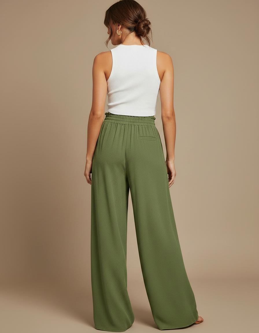Pantalon Fluide Vert Olive - Kaki Viscose - vue 2