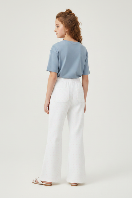 Pantalon Fluide Blanc Évasé Pois Brodé Enfant - Molleton - vue 2