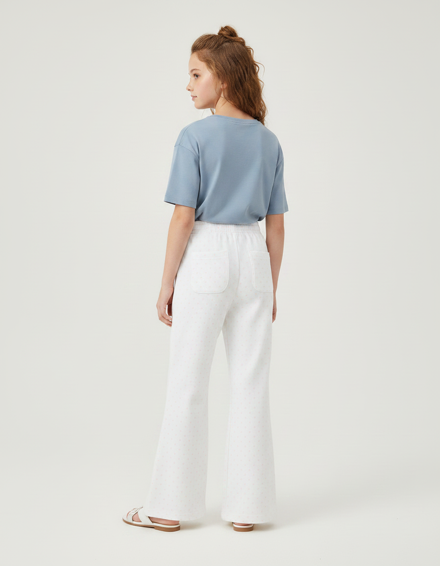 Pantalon Fluide Blanc Évasé Pois Brodé Enfant - Molleton - vue 2