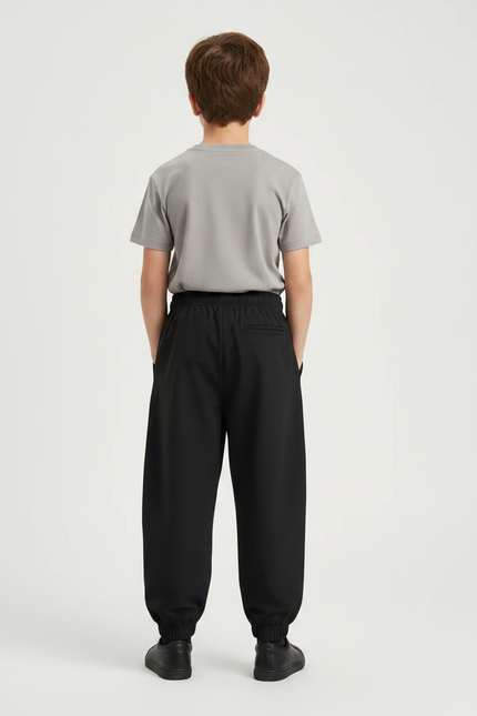Pantalon Fluide Noir Ample Décontracté Garçon - Polyester - vue 2