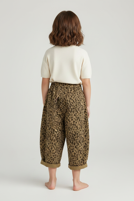 Pantalon Fluide Fille Kaki Coupe Ample Viscose - Imprimé Toile - vue 2