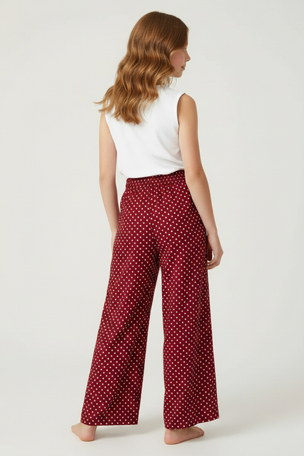 Pantalon Fluide Rouge Ample Pois Blancs Fille - Bordeaux Viscose - vue 2