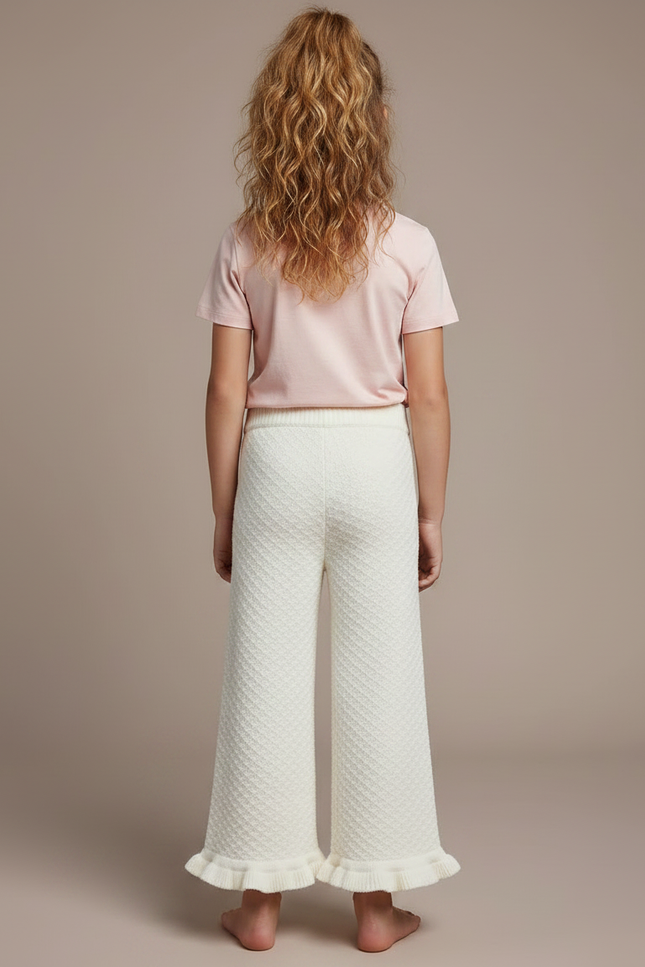 Pantalon Fluide Blanc Ample Tricoté Hiver Enfant - Maille - vue 2