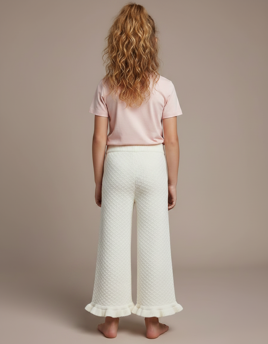 Pantalon Fluide Blanc Ample Tricoté Hiver Enfant - Maille - vue 2