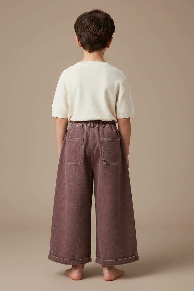 Pantalon Fluide Marron Ample Coton Décontracté Enfant - vue 2