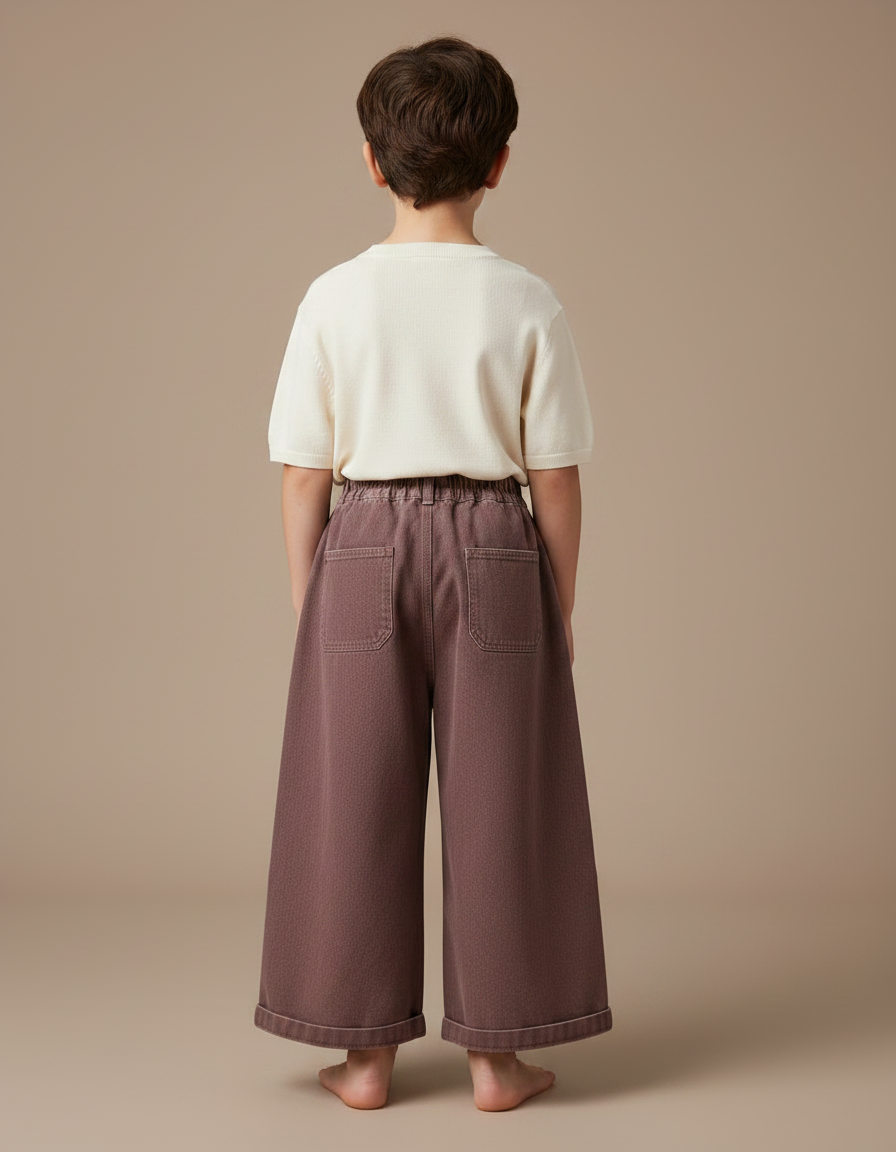 Pantalon Fluide Marron Ample Coton Décontracté Enfant - vue 2