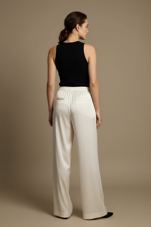 Pantalon Fluide Blanc Cassé Satiné Ample Élégant Décontracté - vue 2