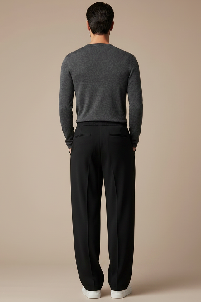Pantalon Fluide Noir Ample Cordon Décontracté Homme - Polyester - vue 2