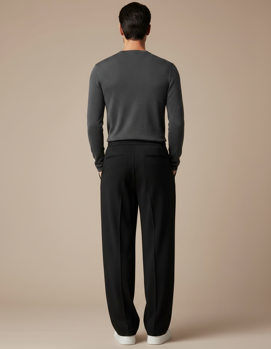 Pantalon Fluide Noir Ample Cordon Décontracté Homme - Polyester - vue 2