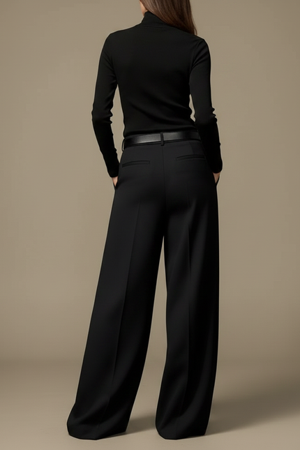 Pantalon Fluide Noir Ample Chic Élégant Large Droit - Viscose - vue 2