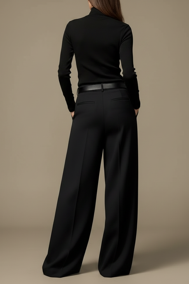 Pantalon Fluide Noir Ample Chic Élégant Large Droit - Viscose - vue 2