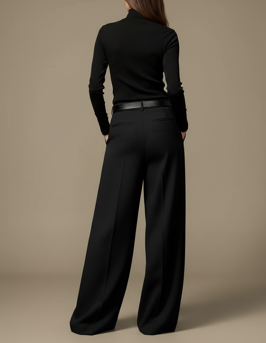 Pantalon Fluide Noir Ample Chic Élégant Large Droit - Viscose - vue 2