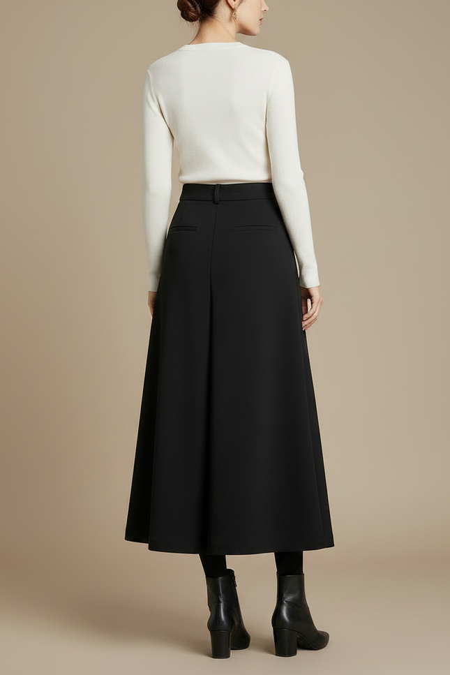 Pantalon Fluide Noir Ample Taille Haute Élégant Hiver - Gabardine - vue 2