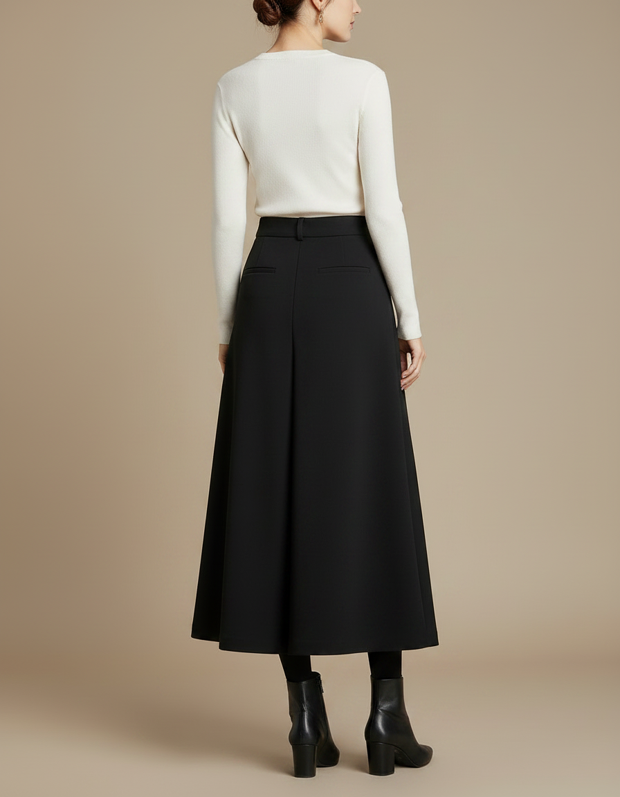 Pantalon Fluide Noir Ample Taille Haute Élégant Hiver - Gabardine - vue 2