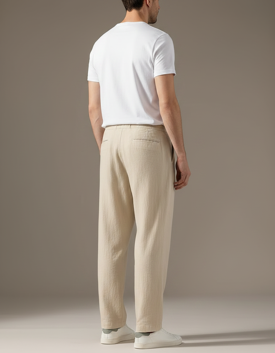 Pantalon Fluide Carotte Homme - Beige Lin - vue 2