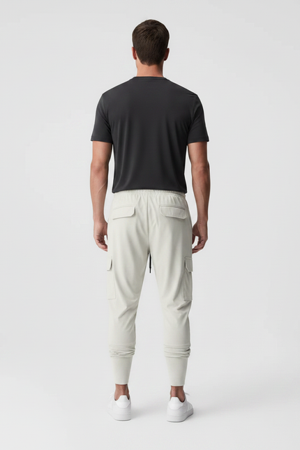 Pantalon Fluide Resserré En Bas - Beige Polyester - vue 2