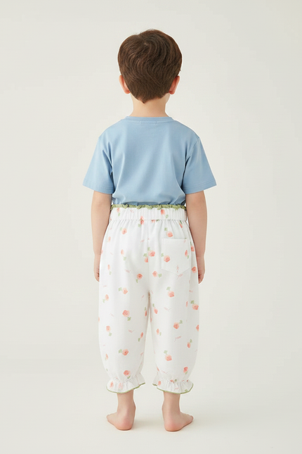 Pantalon Fluide Blanc Imprimé Fleurs Coton Léger Enfant - vue 2