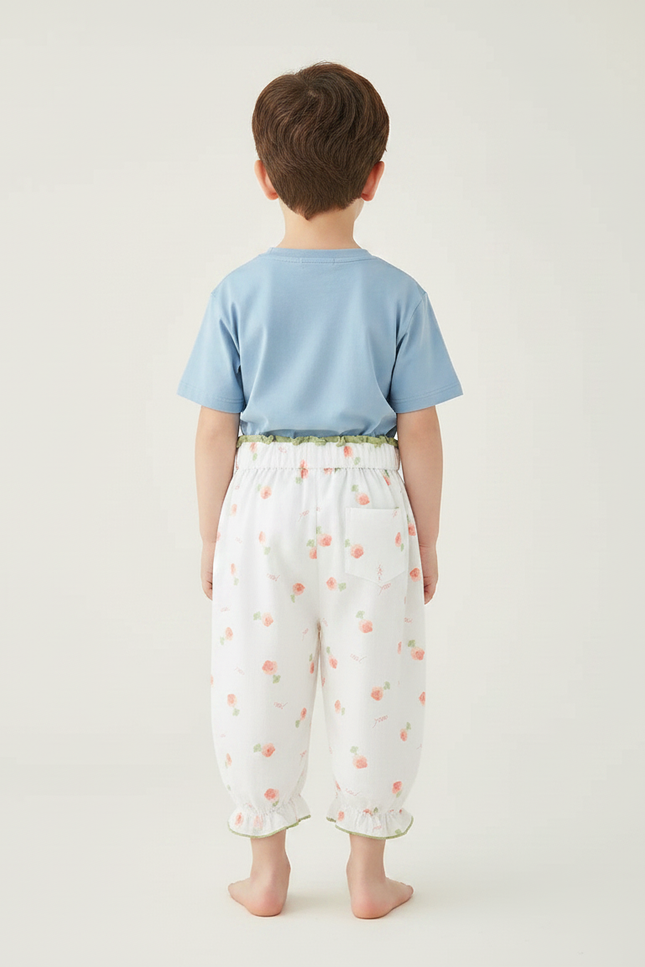 Pantalon Fluide Blanc Imprimé Fleurs Coton Léger Enfant - vue 2