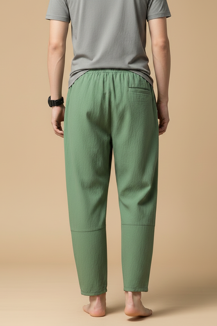 Pantalon Fluide Vert Ample Coton Décontracté Homme - Lin - vue 2