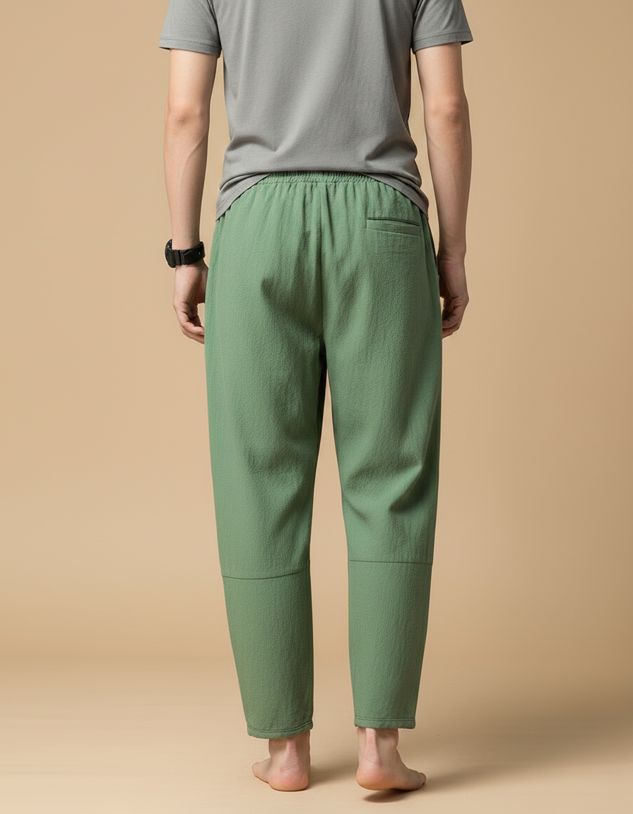 Pantalon Fluide Vert Ample Coton Décontracté Homme - Lin - vue 2