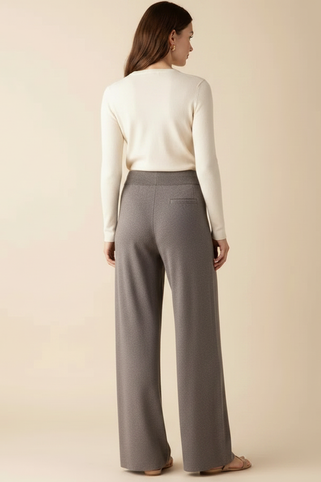 Pantalon Fluide Gris Maille Ample Cordon Décontracté - vue 2