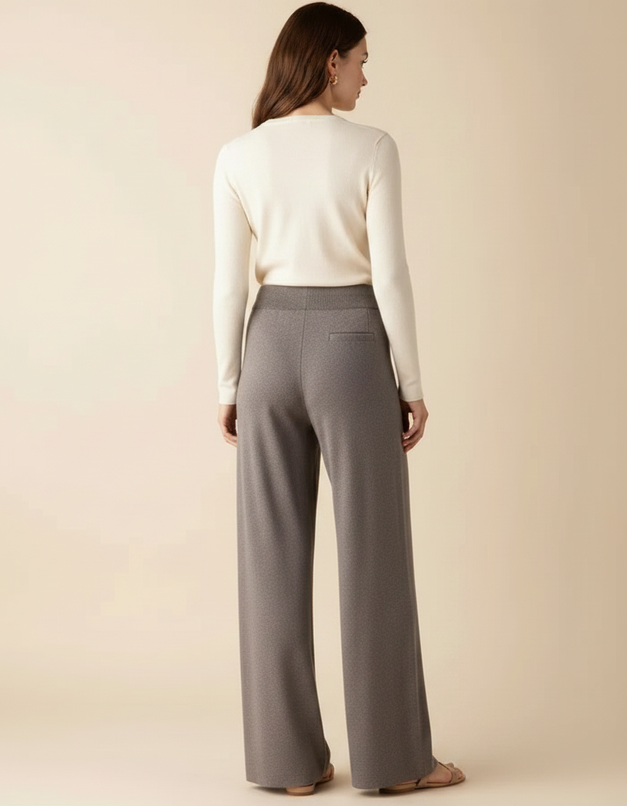 Pantalon Fluide Gris Maille Ample Cordon Décontracté - vue 2