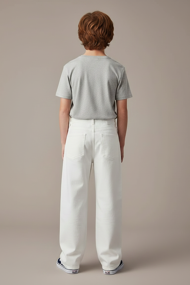 Pantalon Fluide Blanc Ample Coton Enfant Décontracté - Jean - vue 2