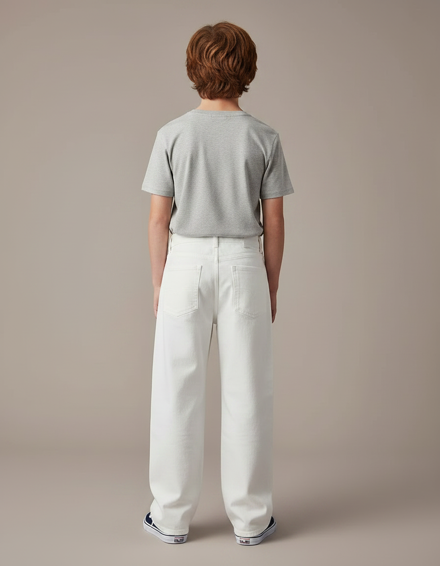 Pantalon Fluide Blanc Ample Coton Enfant Décontracté - Jean - vue 2