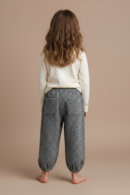 Pantalon Fluide Gris Ample Imprimé Floral Bébé Fille - Cordé - vue 2