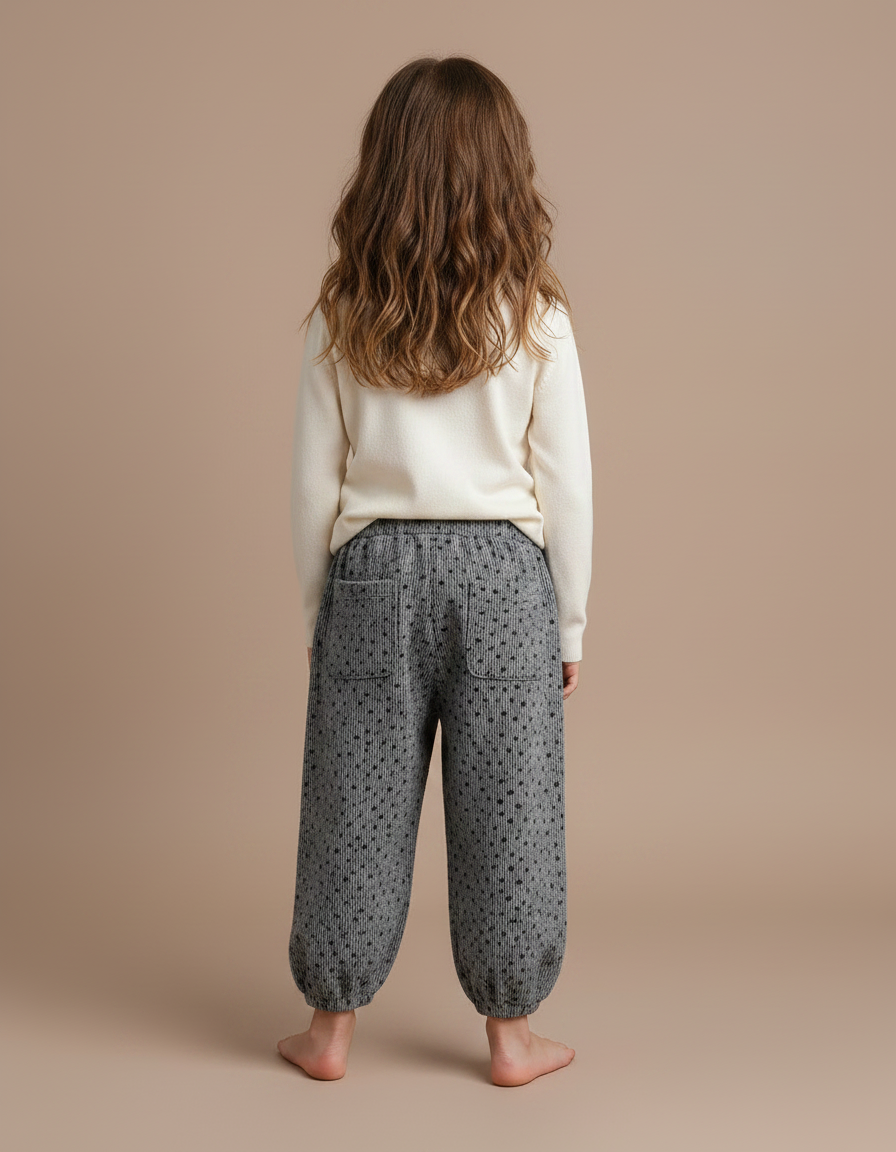 Pantalon Fluide Gris Ample Imprimé Floral Bébé Fille - Cordé - vue 2