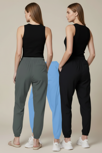 Pantalon Fluide Noir Gris Bleu Cordon Respirant - Polyester - vue 2
