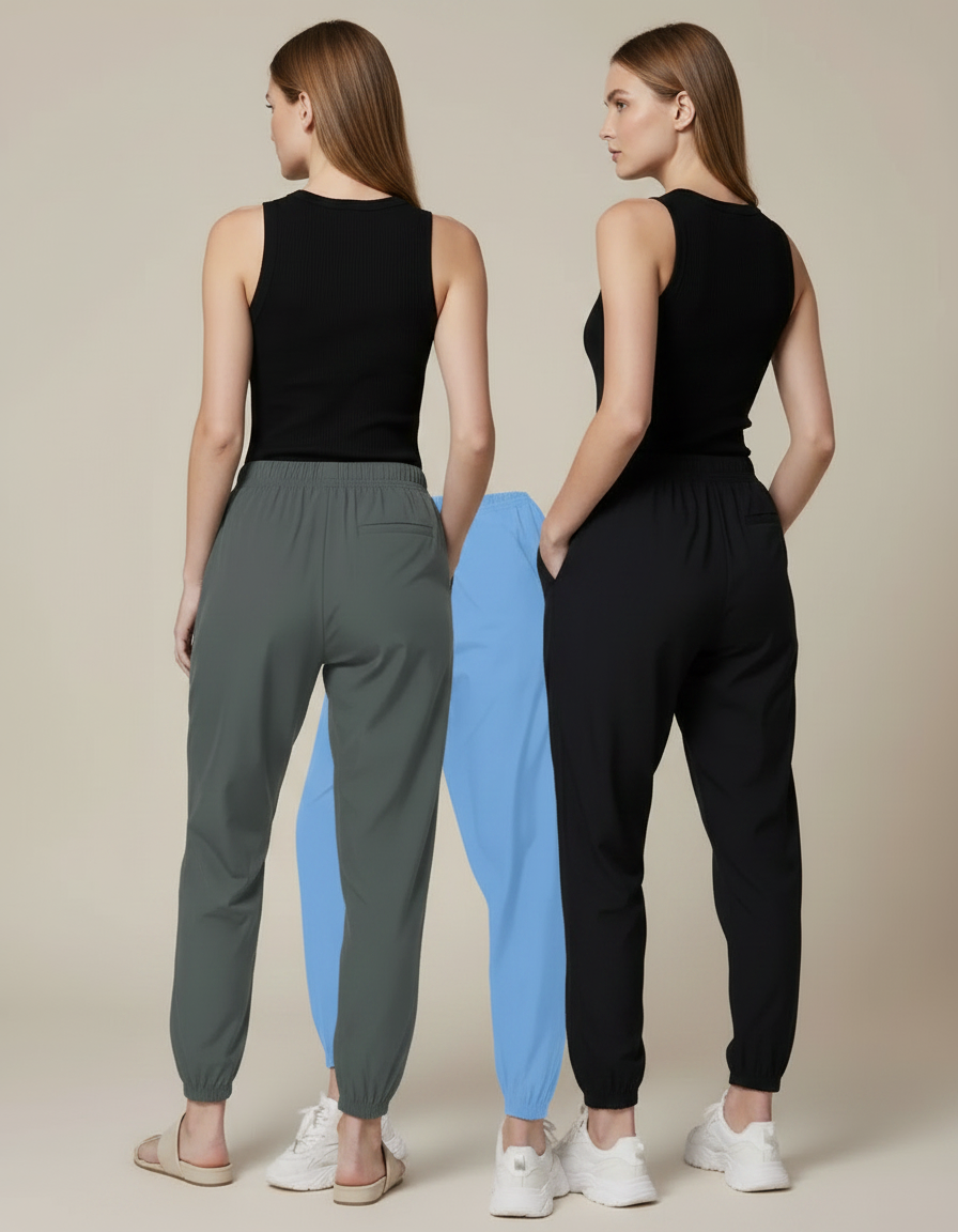 Pantalon Fluide Noir Gris Bleu Cordon Respirant - Polyester - vue 2