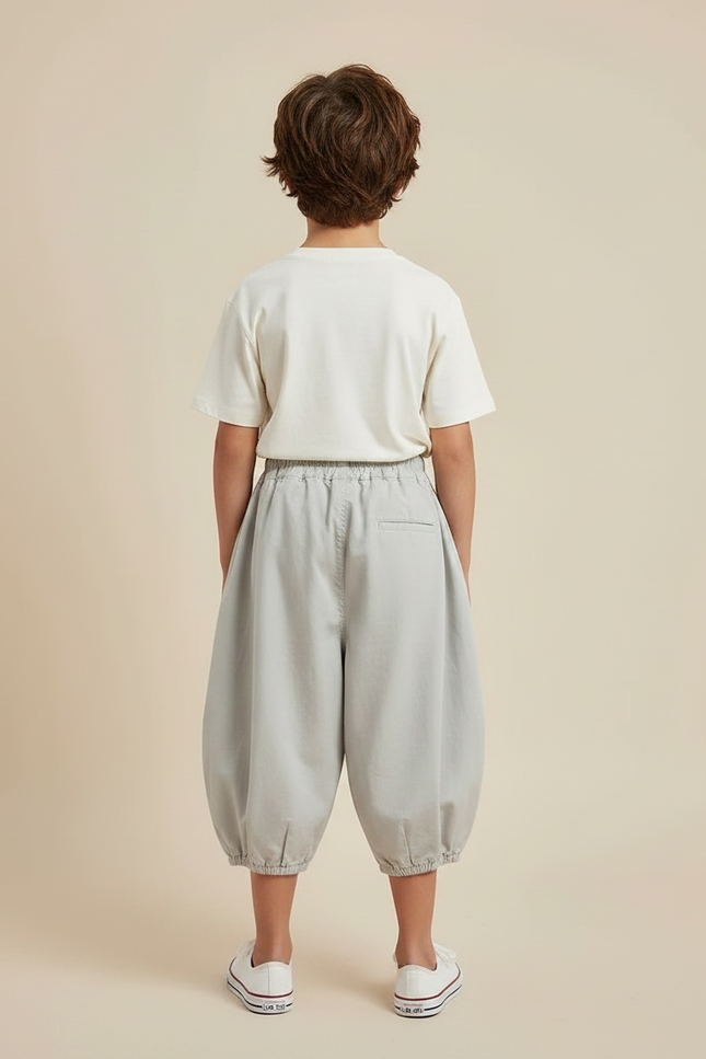 Pantalon Fluide Gris Ample Coton Garçon Décontracté - vue 2