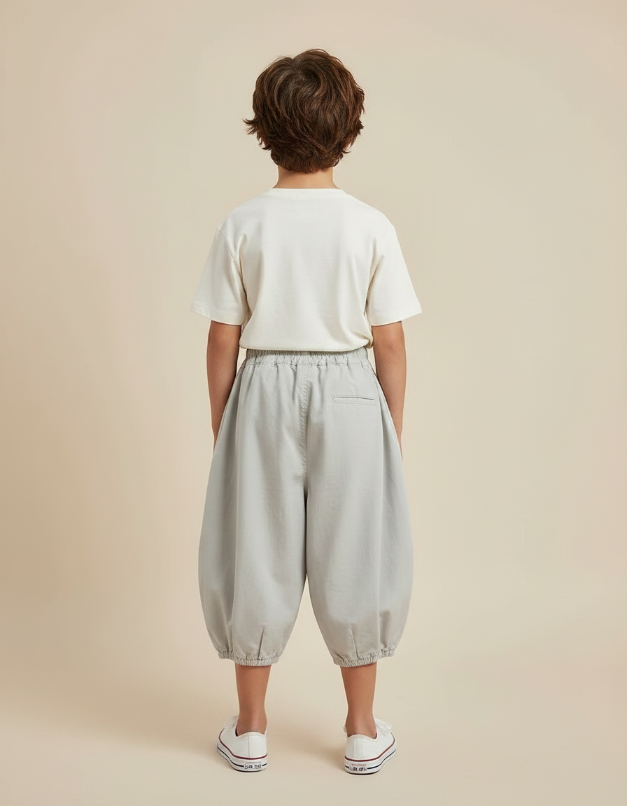 Pantalon Fluide Gris Ample Coton Garçon Décontracté - vue 2