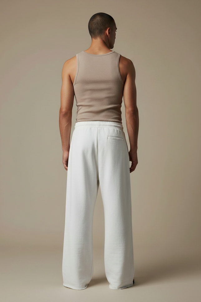 Pantalon Fluide Blanc Ample Décontracté Coton Homme - Molleton - vue 2