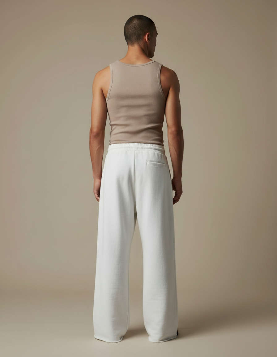 Pantalon Fluide Blanc Ample Décontracté Coton Homme - Molleton - vue 2