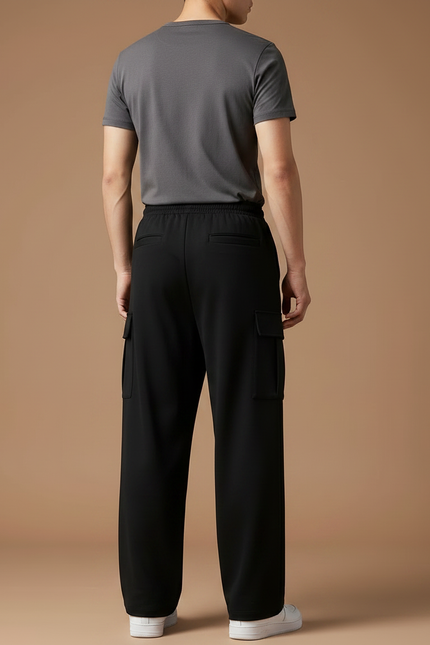Pantalon Fluide Noir Ample Coton Cargo Décontracté - vue 2