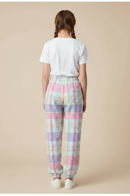 Pantalon Fluide Carreaux Pastel Ample Cordon Confortable - Multicolore Molleton - vue 2