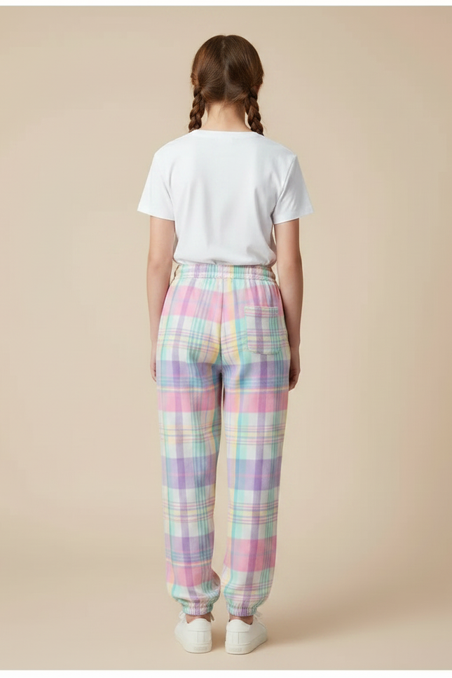 Pantalon Fluide Carreaux Pastel Ample Cordon Confortable - Multicolore Molleton - vue 2