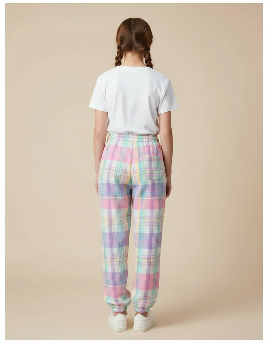 Pantalon Fluide Carreaux Pastel Ample Cordon Confortable - Multicolore Molleton - vue 2