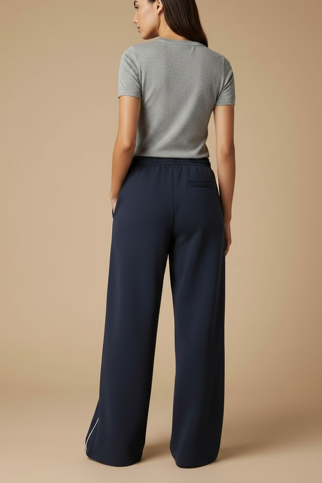 Pantalon Fluide Bleu Marine Ample Rayé Décontracté Brodé - Molleton - vue 2