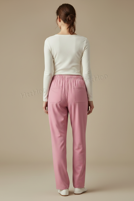 Pantalon Fluide Rose Droit Cordon Confortable Femme - Polyester - vue 2