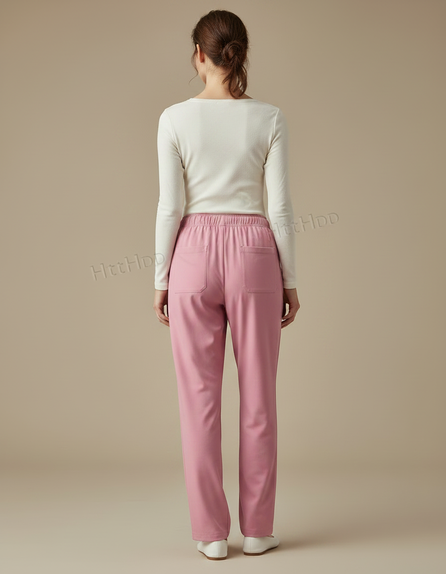 Pantalon Fluide Rose Droit Cordon Confortable Femme - Polyester - vue 2
